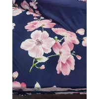 Granatowa elastyczna dzianina Jersey - różowe orchidee